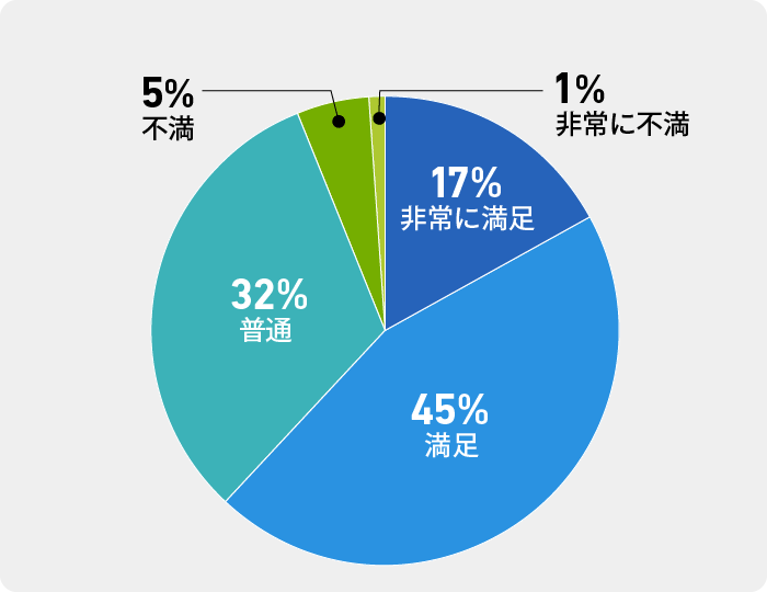 17%が「非常に満足」、45%が「満足」と答えたことを表す円グラフ